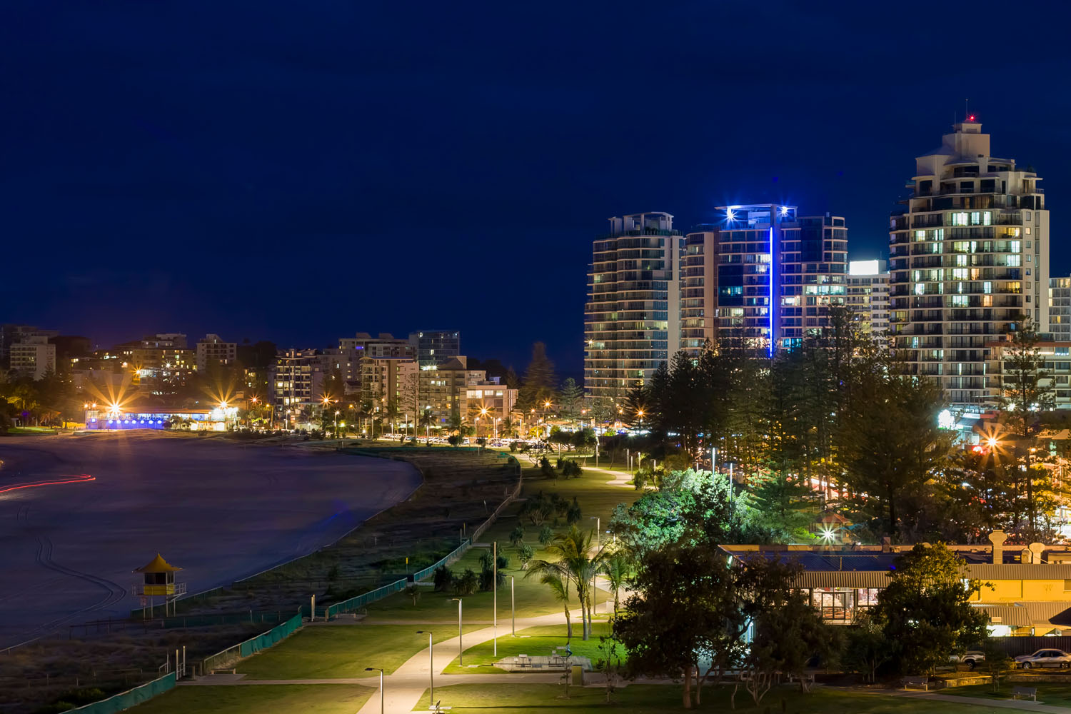 Coolangatta, Gold Coast City, Queensland, Australia - 052810:  A night view of the Gold Coast City's most southerly CBD suburb and holiday destination, right on the NSW state border.
